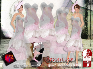 ShuShu GOOD LUCK gown wearable demo gift with heels + hat