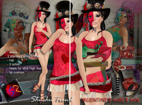 ShuShu VALENTINES outfit - sofa - heels for slink high feet