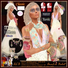 ALB BOHO birthday outfit w gown jewels heels hat clutch